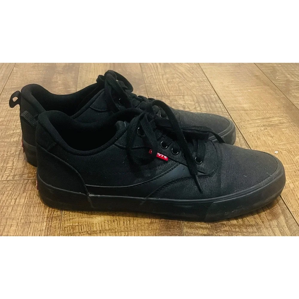 Levi's Mens‎ Black Canvas Low Top Sneakers Casual Shoes Size 8